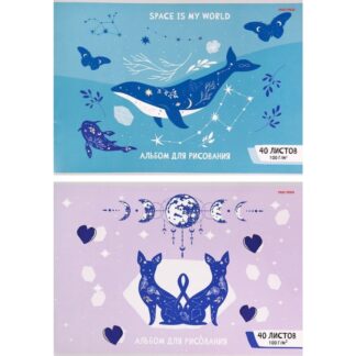 Альбом для рисования 40л, А4, скрепка КОСМИЧЕСКИЕ СОЗВЕЗДИЯ МИКС 2 диз
