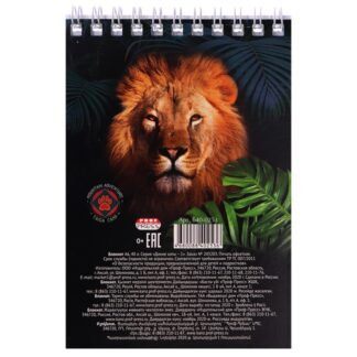 Блокнот 40л А6 гребень клетка ДИКИЕ КОТЫ - 1 ассорти, цвет.мелов.обл, офсет