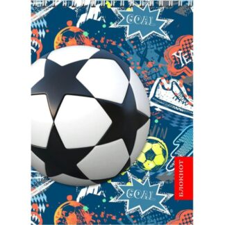 Блокнот 40л А6 гребень клетка ФУТБОЛЬНЫЙ ДИЗАЙН ассорти, цвет.мелов.обл