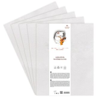 Бумага акварельная, 300 г/м2, 350 х 500 мм, 5 л/уп, хлопок 100%, белая