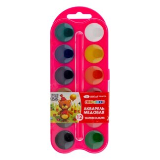 Цветик Набор акварель, пластиковая упаковка розовая с петлей,12 цветов