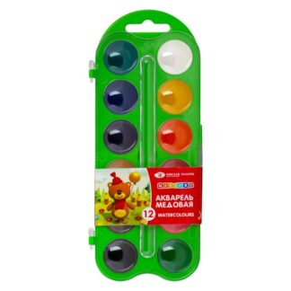 Цветик Набор акварель, пластиковая упаковка зеленая с петлей,12 цветов