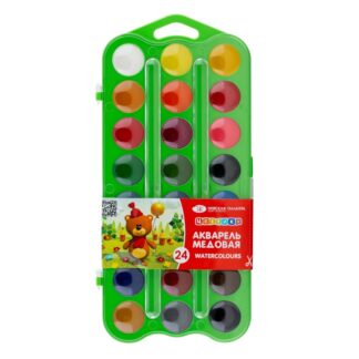 Цветик Набор акварель,зеленая пластиковая упаковка с петлей, 24 цвета