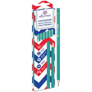 Карандаш ч/г Attomex HB, пластиковый зеленый, шестигранный без ластика