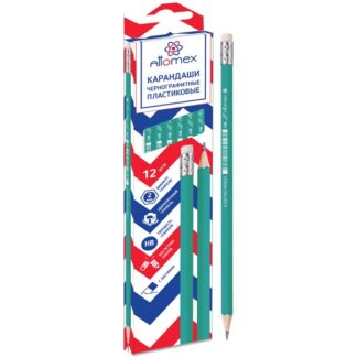 Карандаш ч/г Attomex HB, пластиковый зеленый, шестигранный с ластиком