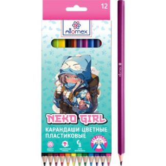 Карандаши 12цв Attomex Neko Girl пластиковые 2М, диаметр грифеля 2,5 мм, шестигранн