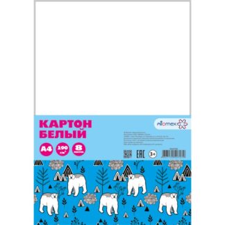 Картон белый 8л А4 Attomex Белые медведи немелованный 190 г/м в  пластик пакет