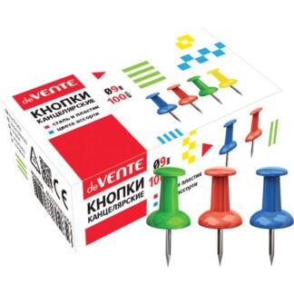 Кнопки канцелярские силовые-гвоздики deVENTE, 9 мм, цветные, 100 шт в картонной кор