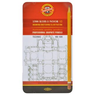KOH-I-NOOR 1502/1 (12) Набор профессиональных чернографитных карандашей "Technic" (HB-10H), 12 шт, жестяная коробка