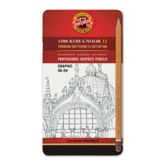 KOH-I-NOOR 1502/3 (12) Набор профессиональных чернографитных карандашей "Graphic" (5В-5Н), 12 шт, жестяная коробка
