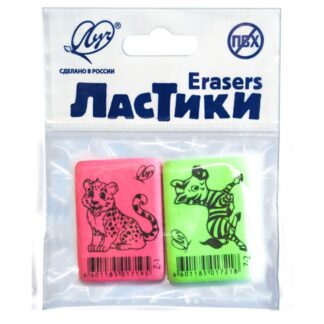 Ластик Луч ZOO, прямоугольный, 35х25х8мм 2шт