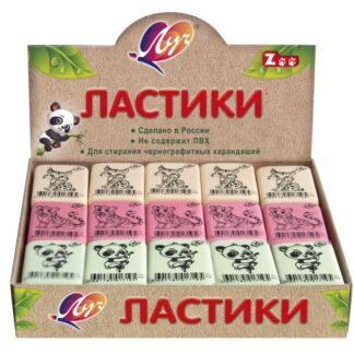Ластик Луч ZOO, Z1 прямоугольный, 35х25х8мм пастельный ассорти
