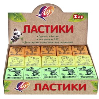 Ластик Луч ZOO, Z2 прямоугольный, 35х25х8мм флюорисцентный ассорти