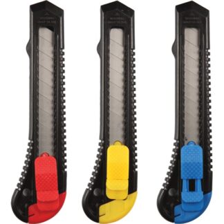 Нож канцелярский Attomex 18 мм, пластик направляющие, ручная блокировка лезвия, блистер, ассорти