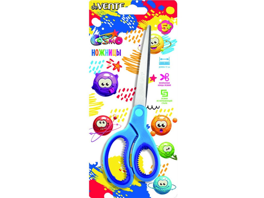 Ножницы 17см deVENTE Cosmo детские, прорезиненные кольца c лепестками, в картонном блистере