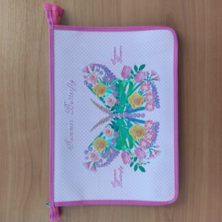 Папка для тетрадей А4 молния сверху Бабочка на розовом конгрев, блестки лам картон