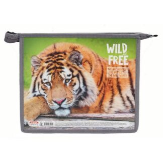 Папка для тетрадей А5 молния сверху, Дикий тигр пластик