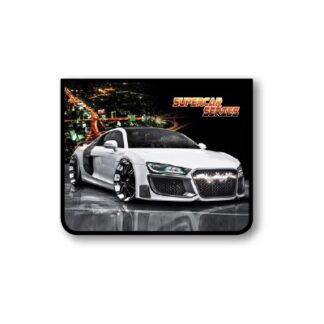 Папка для тетрадей А5 молния сверху, конгрев БЕЛЫЙ СПОРТКАР пластик,230/190/50