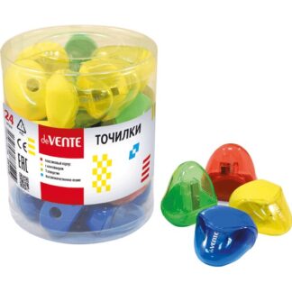 Точилка deVENTE 1 отв, с контейнером, пластмассовая, овальная, в пластиковой тубе, ассорти