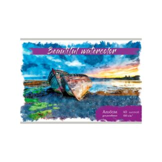 Альбом для рисования 40л, А4, скрепка ЛОДКИ НА БЕРЕГУ