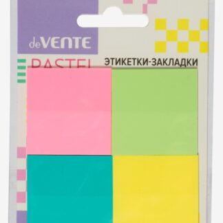Набор самоклеящихся этикеток-закладок "deVENTE. Pastel" пластиковые полупрозрачные, 38x38 мм, 4x20 листов, 4 пастельных цвета, в картонном блистере и пластиковом пакете с европодвесом