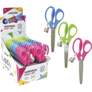 Ножницы детские "deVENTE. Cosmo Ergo Line" 13 см, с линейкой, эргономичные пластиковые кольца, в картонном дисплее, 3 цвета ассорти